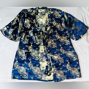 FULL LENGTH KIMONO SILK ROYAL BLUE & GOLD DRAGONS OSFA EUC